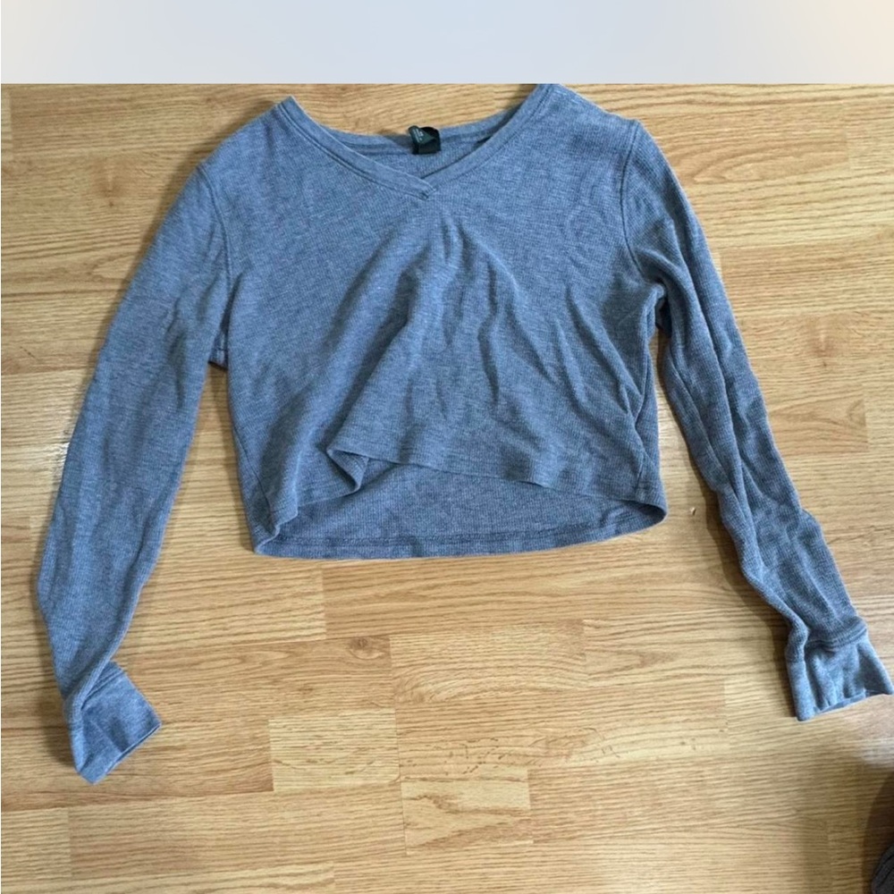 Wild Fable Blue Gray Long Sleeve Fitted Crop Top
